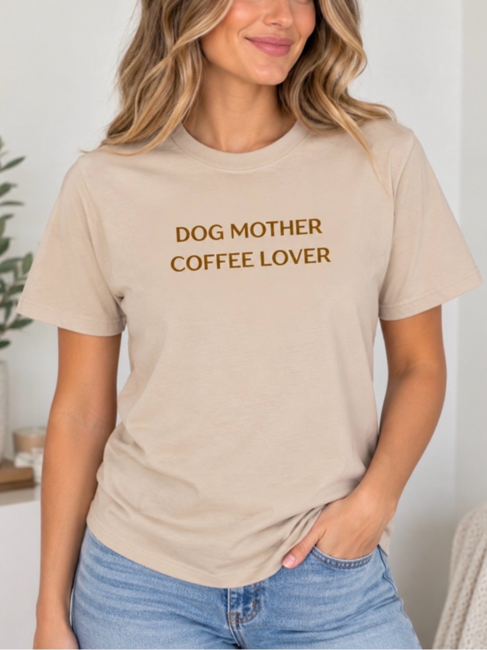 Dog Mother Coffee Lover T-Shirt - Beige